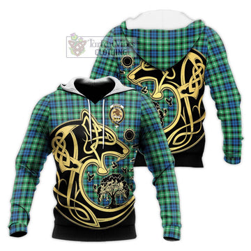 Graham Tartan Knitted Hoodie with Family Crest Celtic Wolf Style