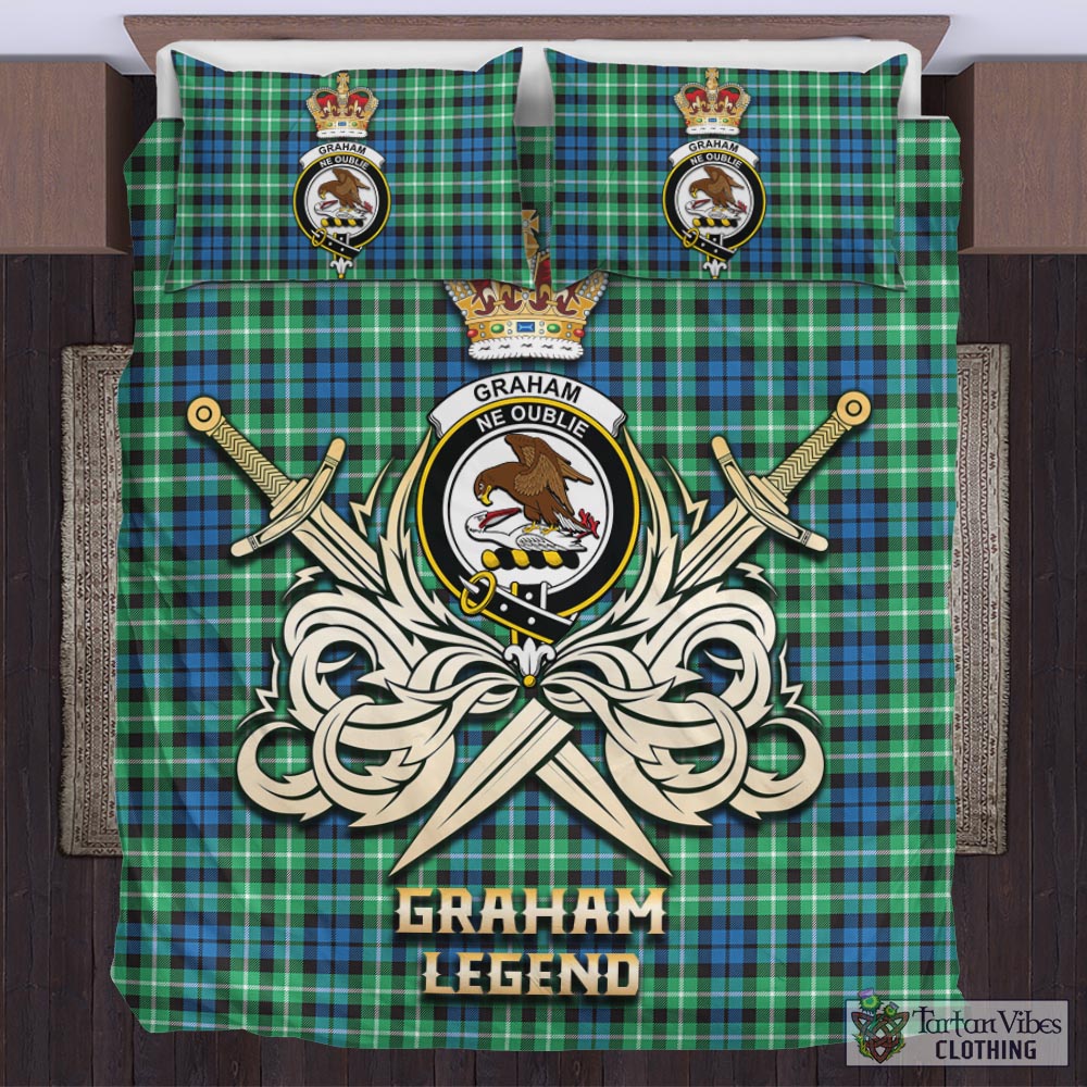 Tartan Vibes Clothing Graham of Montrose Ancient Tartan Bedding Set with Clan Crest and the Golden Sword of Courageous Legacy