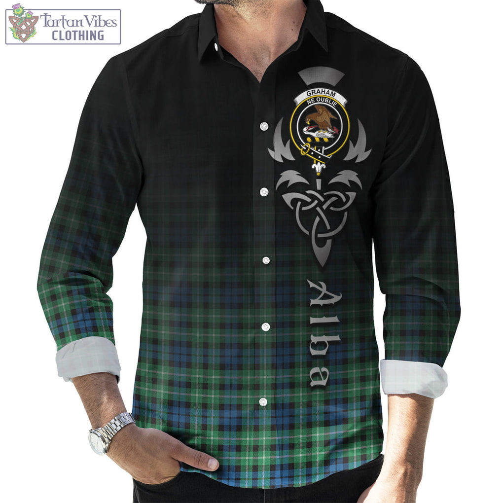 Tartan Vibes Clothing Graham of Montrose Ancient Tartan Long Sleeve Button Up Featuring Alba Gu Brath Family Crest Celtic Inspired