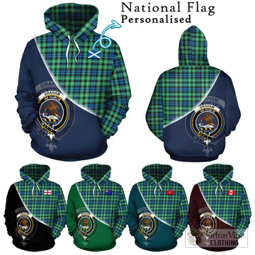 Graham Tartan Hoodie with Personalised National Flag and Family Crest Half Style