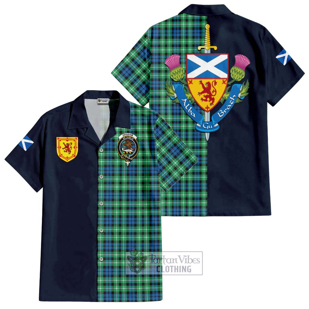 Tartan Vibes Clothing Graham of Montrose Ancient Tartan Short Sleeve Button Shirt with Scottish Lion Royal Arm Half Style