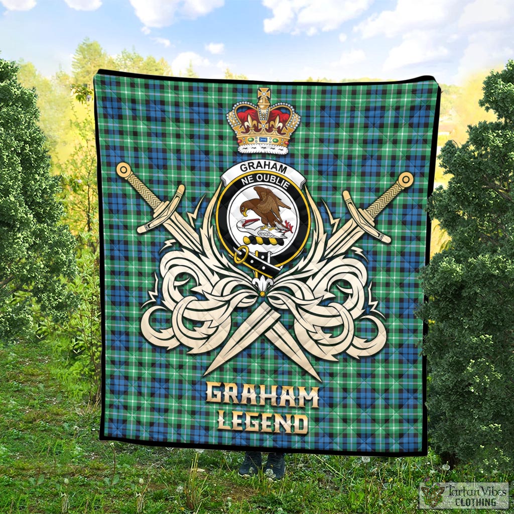 Tartan Vibes Clothing Graham of Montrose Ancient Tartan Quilt with Clan Crest and the Golden Sword of Courageous Legacy