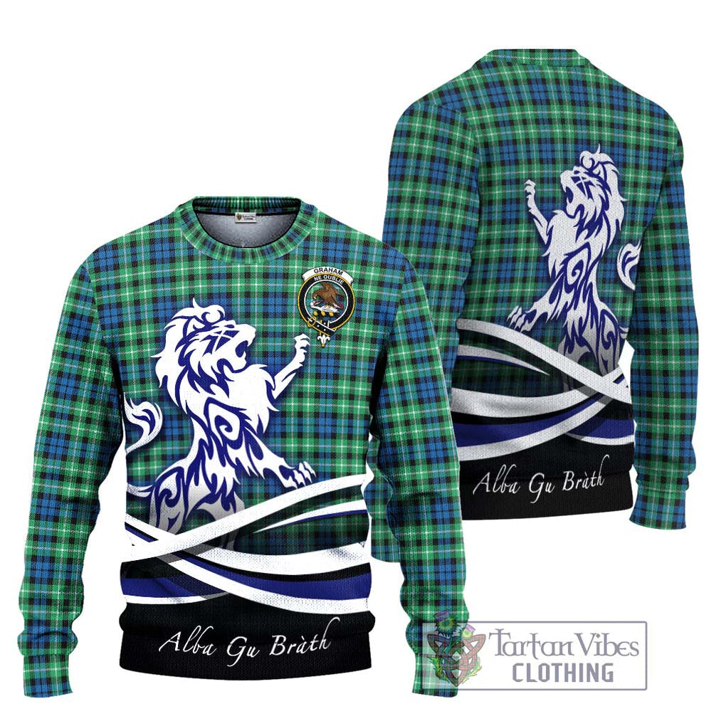 Graham Tartan Knitted Sweater with Alba Gu Brath Regal Lion Emblem Unisex - Tartanvibesclothing Shop