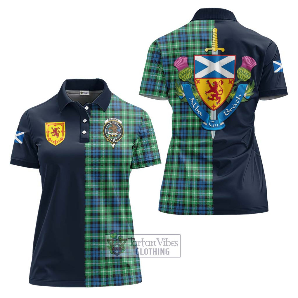 Tartan Vibes Clothing Graham of Montrose Ancient Tartan Women's Polo Shirt with Scottish Lion Royal Arm Half Style