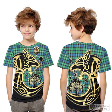 Graham Tartan Kid T-Shirt with Family Crest Celtic Wolf Style