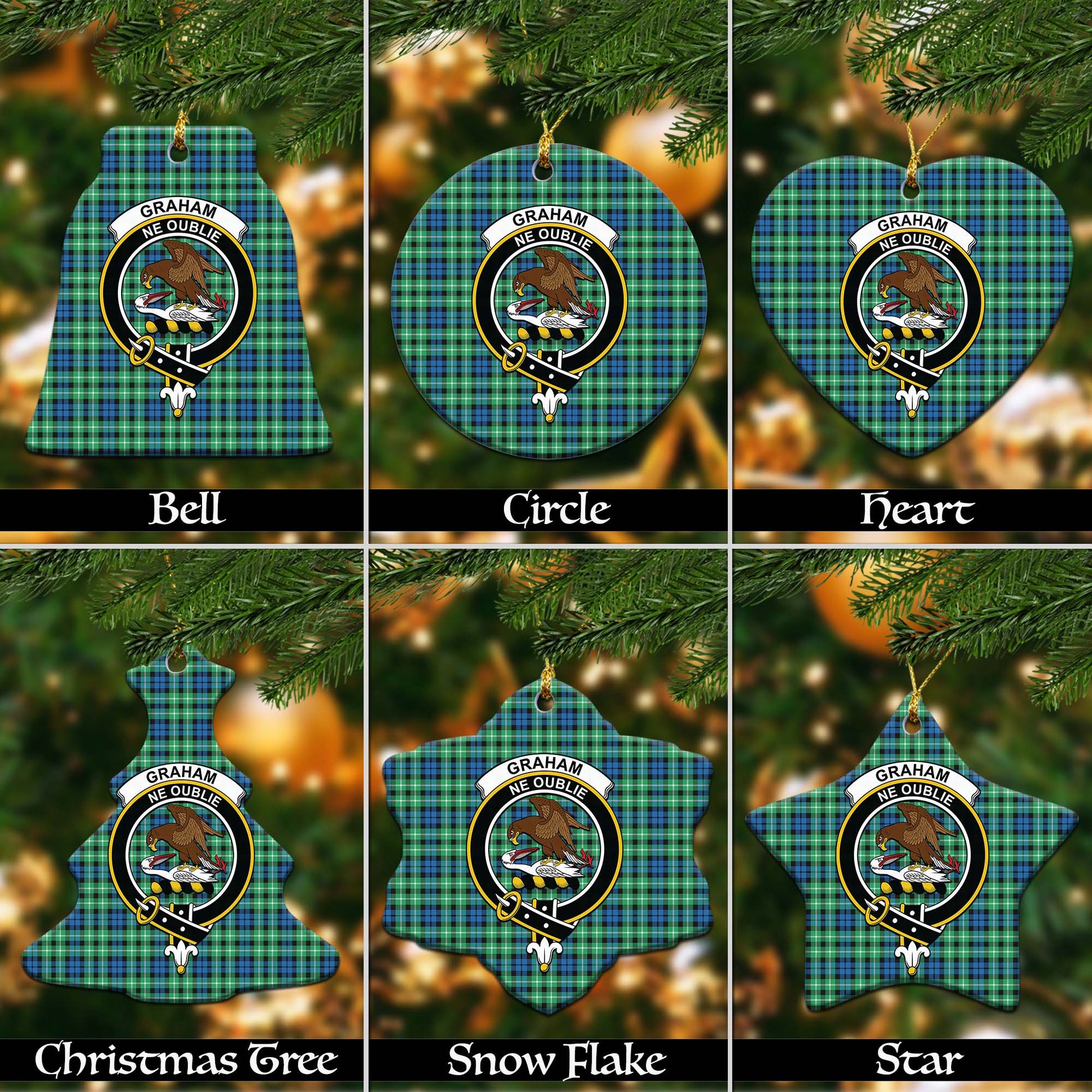 Graham of Montrose Ancient Tartan Christmas Ornaments with Family Crest - Tartanvibesclothing