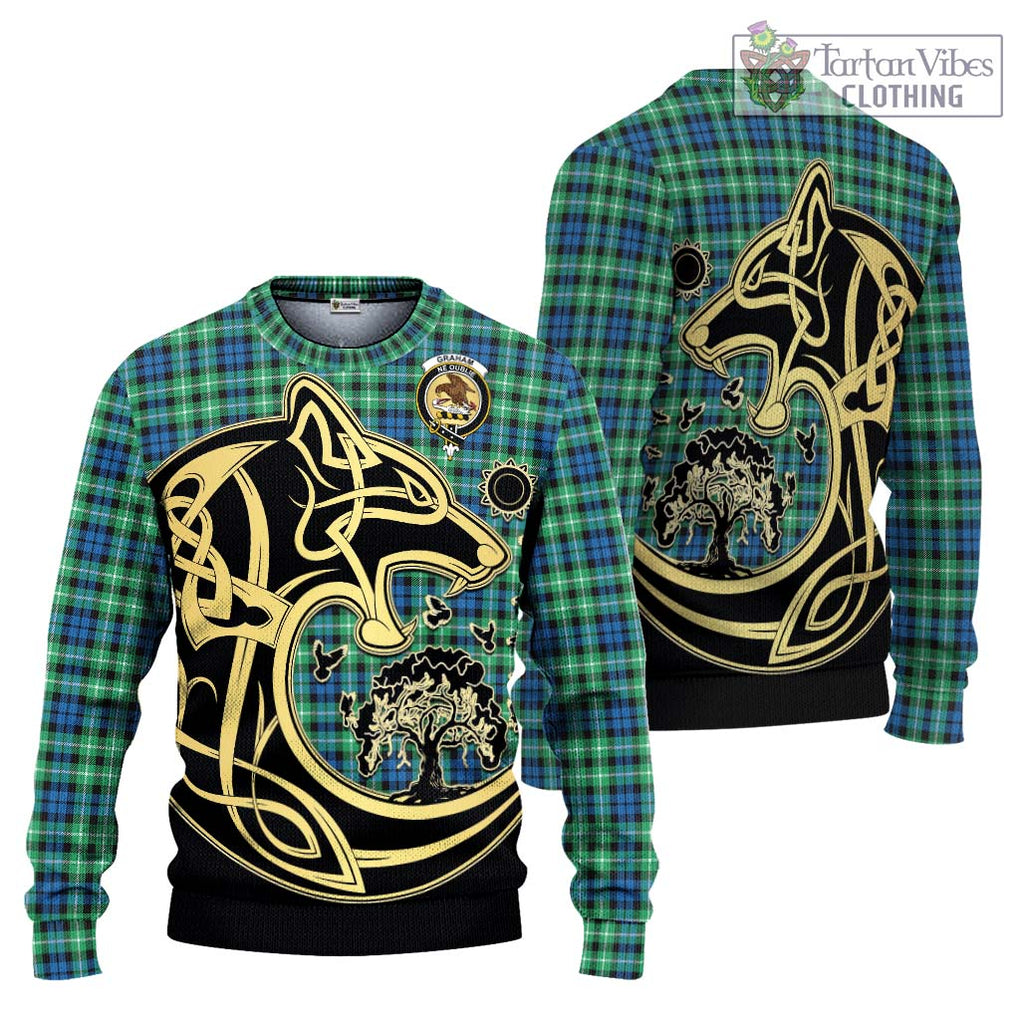 Graham Tartan Knitted Sweater with Family Crest Celtic Wolf Style Unisex - Tartan Vibes Clothing