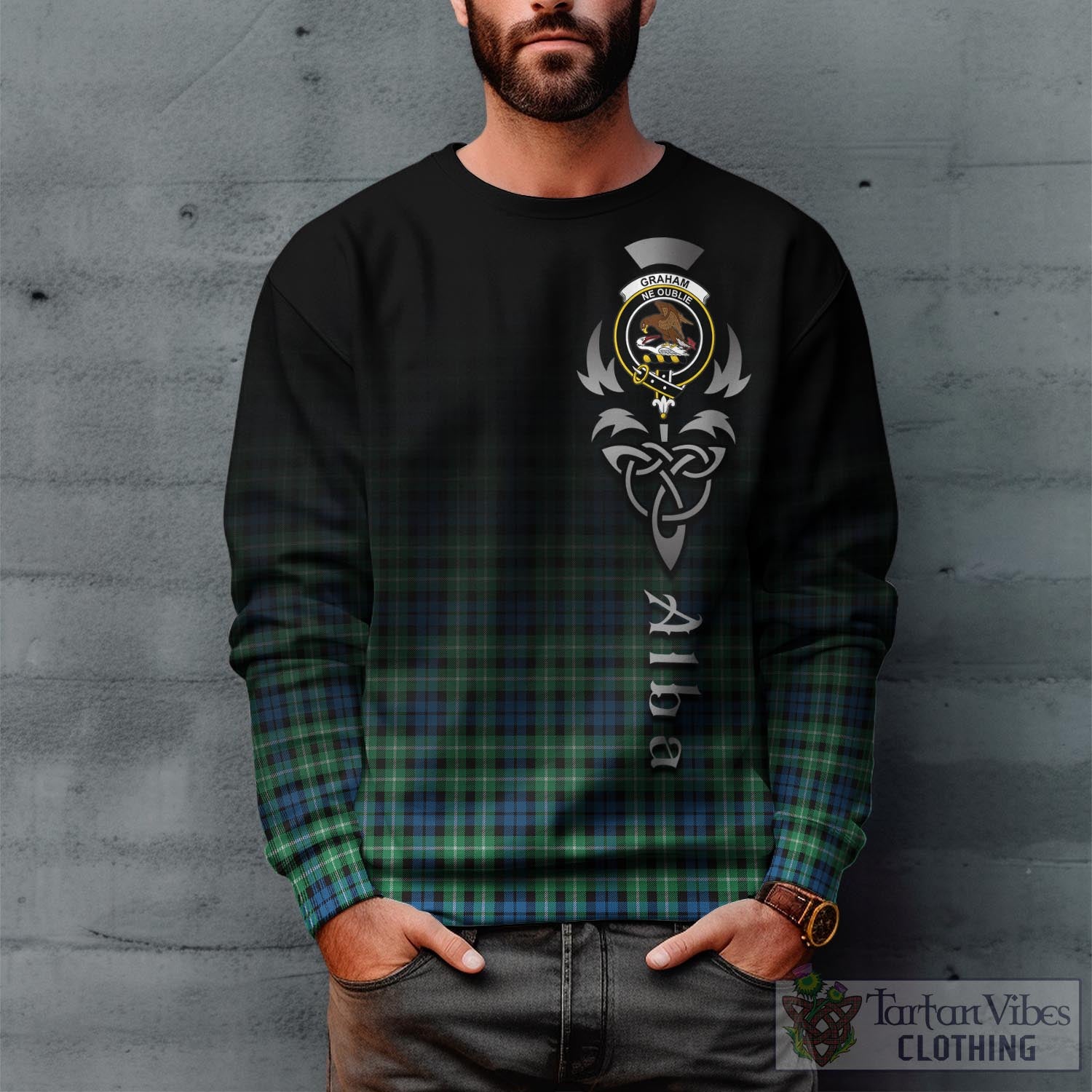 Tartan Vibes Clothing Graham of Montrose Ancient Tartan Sweatshirt Featuring Alba Gu Brath Family Crest Celtic Inspired