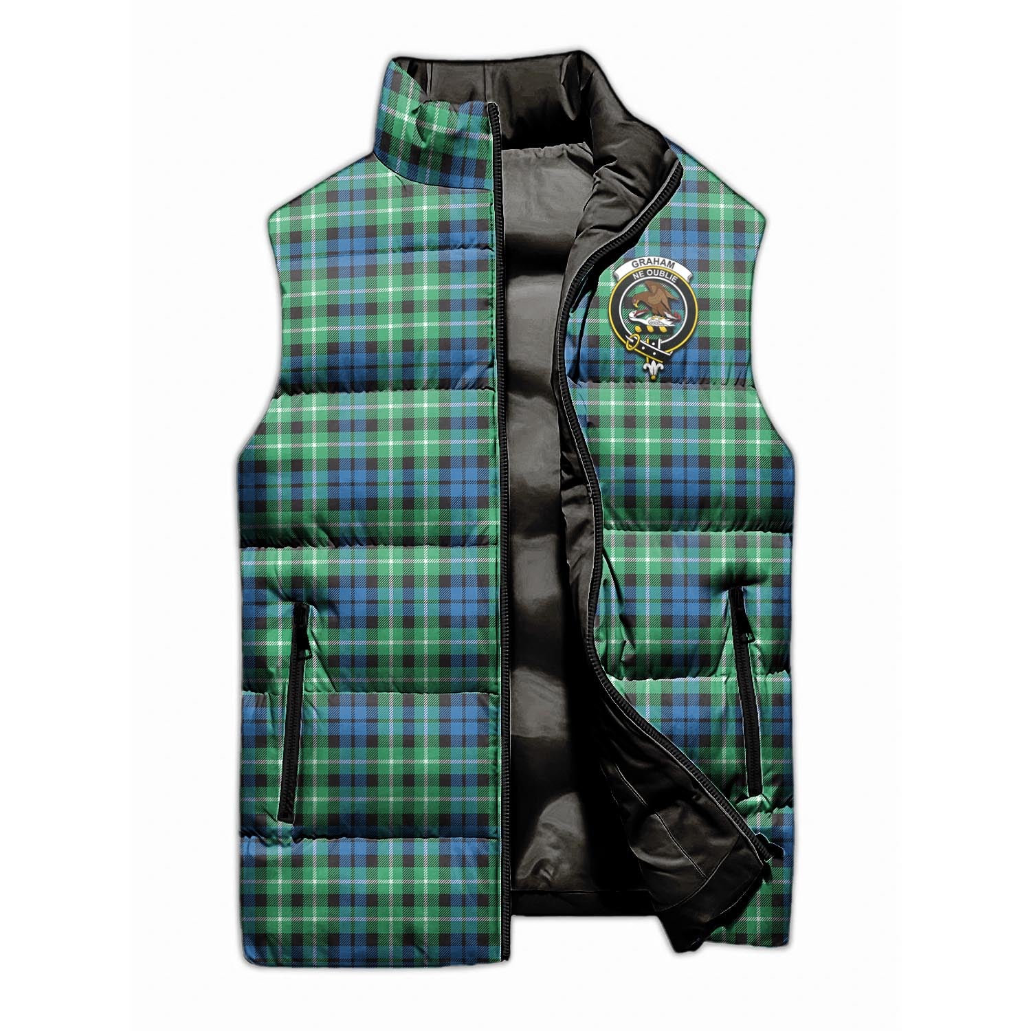 Graham of Montrose Ancient Tartan Sleeveless Puffer Jacket with Family Crest - Tartanvibesclothing