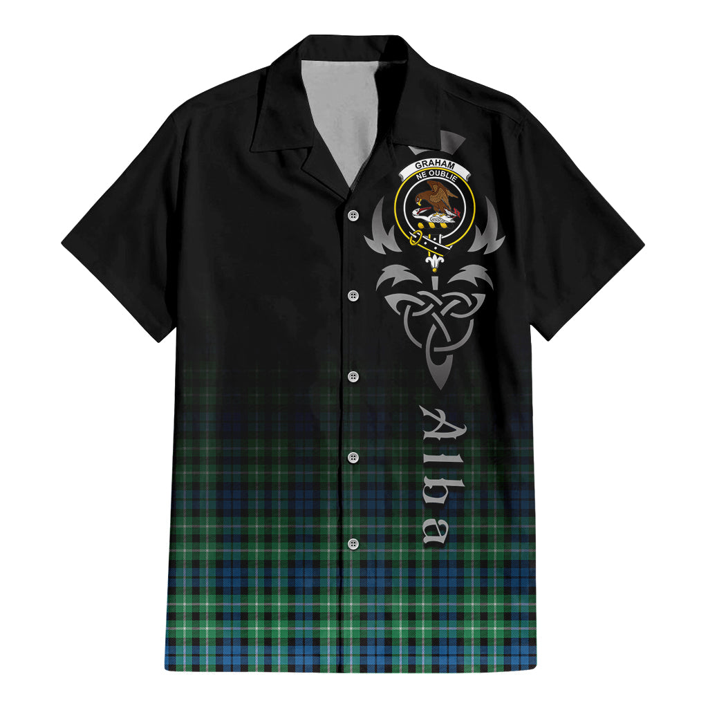 Tartan Vibes Clothing Graham of Montrose Ancient Tartan Short Sleeve Button Up Featuring Alba Gu Brath Family Crest Celtic Inspired