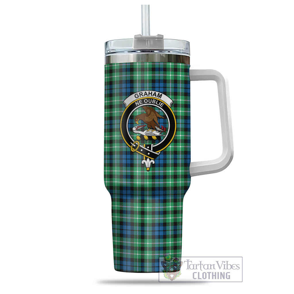 Tartan Vibes Clothing Graham of Montrose Ancient Tartan and Family Crest Tumbler with Handle