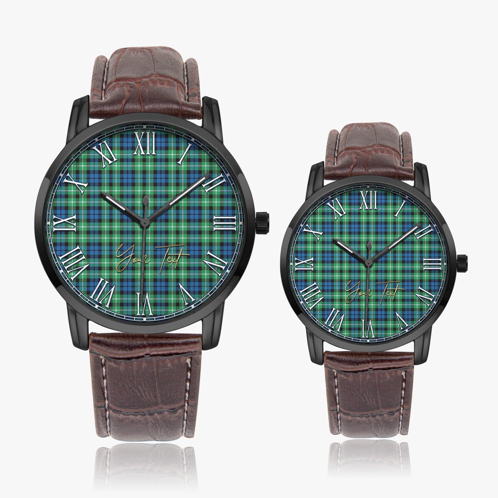 Graham of Montrose Ancient Tartan Personalized Your Text Leather Trap Quartz Watch Wide Type Black Case With Brown Leather Strap - Tartanvibesclothing