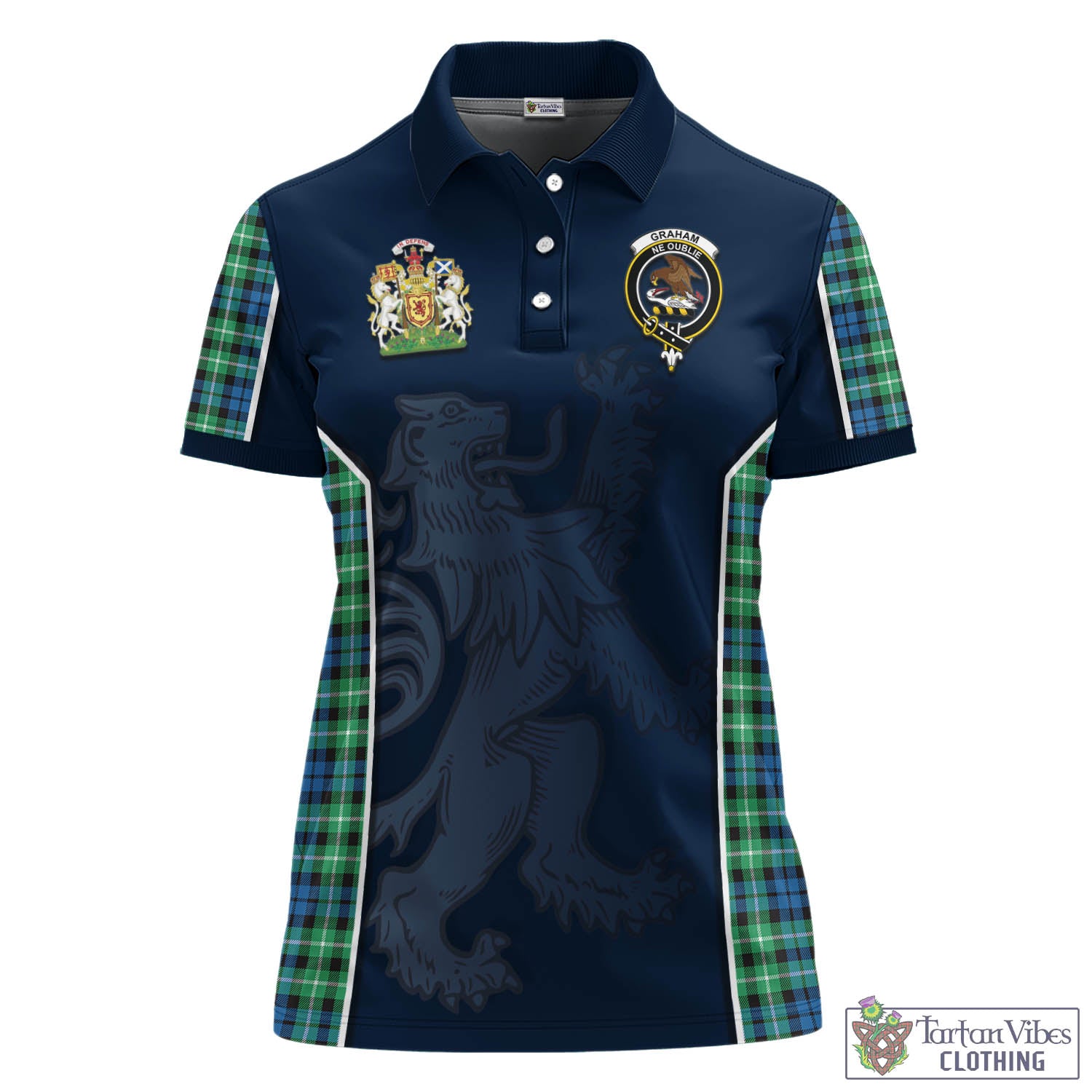 Graham Tartan Women's Polo Shirt with Family Crest and Lion Rampant Vibes Sport Style - Tartan Vibes Clothing