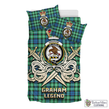 Graham of Montrose Ancient Tartan Bedding Set with Clan Crest and the Golden Sword of Courageous Legacy