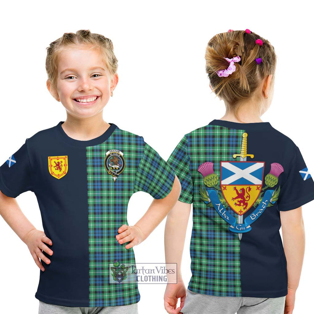 Tartan Vibes Clothing Graham of Montrose Ancient Tartan Kid T-Shirt with Scottish Lion Royal Arm Half Style