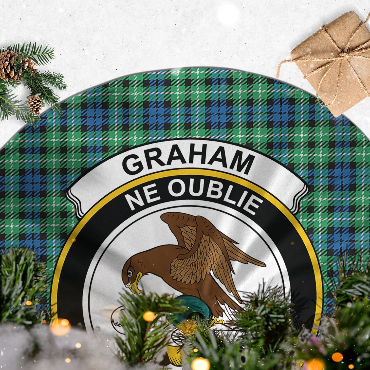 Graham of Montrose Ancient Tartan Christmas Tree Skirt with Family Crest - Tartanvibesclothing