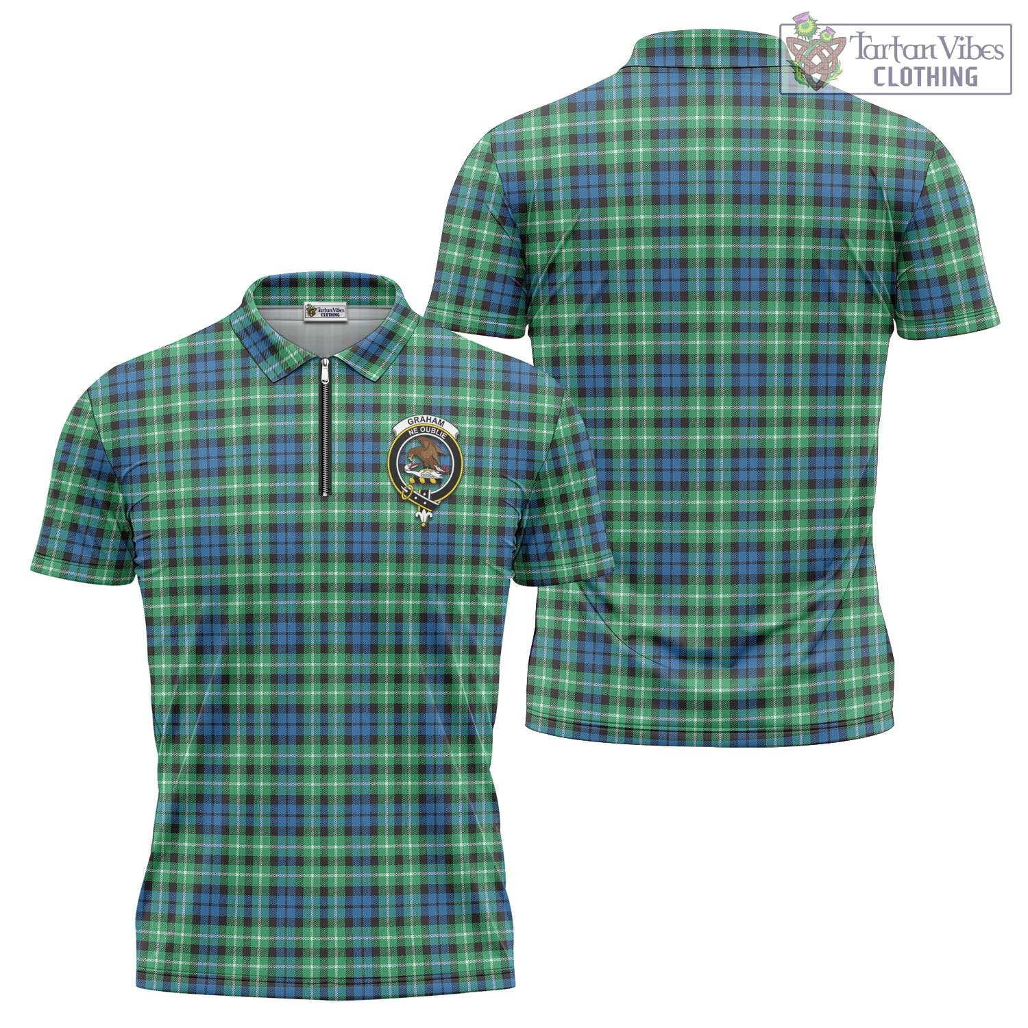 Tartan Vibes Clothing Graham of Montrose Ancient Tartan Zipper Polo Shirt with Family Crest