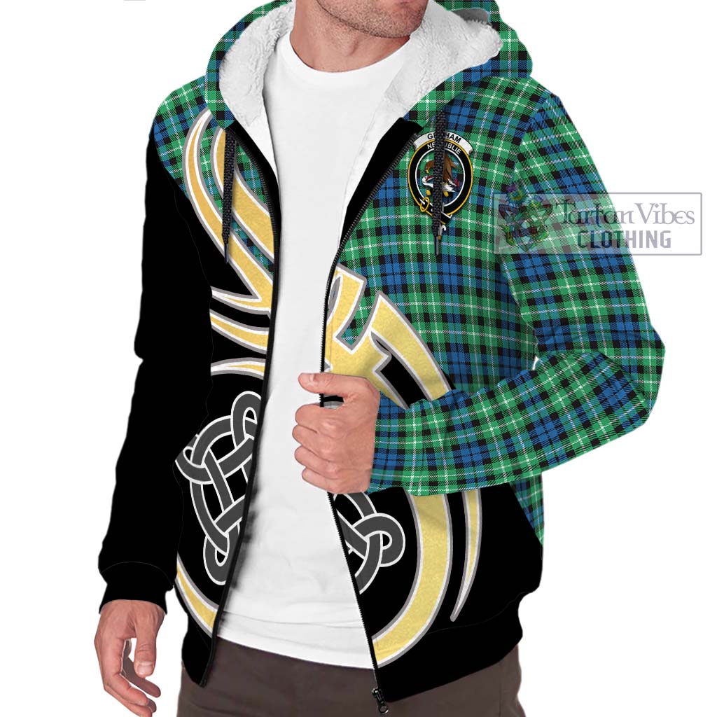 Graham Tartan Sherpa Hoodie with Family Crest and Celtic Symbol Style - Tartan Vibes Clothing