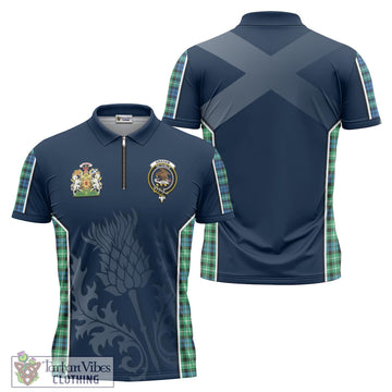 Graham Tartan Zipper Polo Shirt with Family Crest and Scottish Thistle Vibes Sport Style