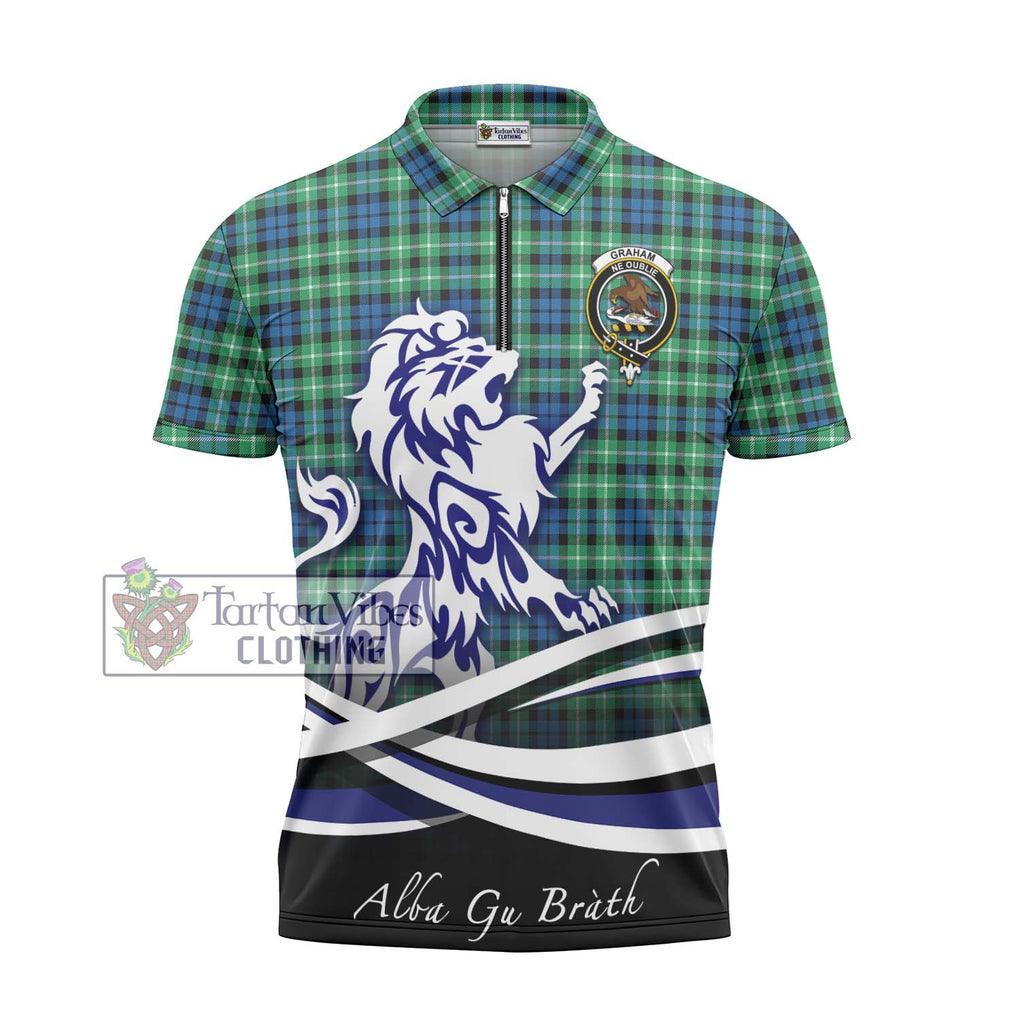 Graham Tartan Zipper Polo Shirt with Alba Gu Brath Regal Lion Emblem - Tartanvibesclothing Shop