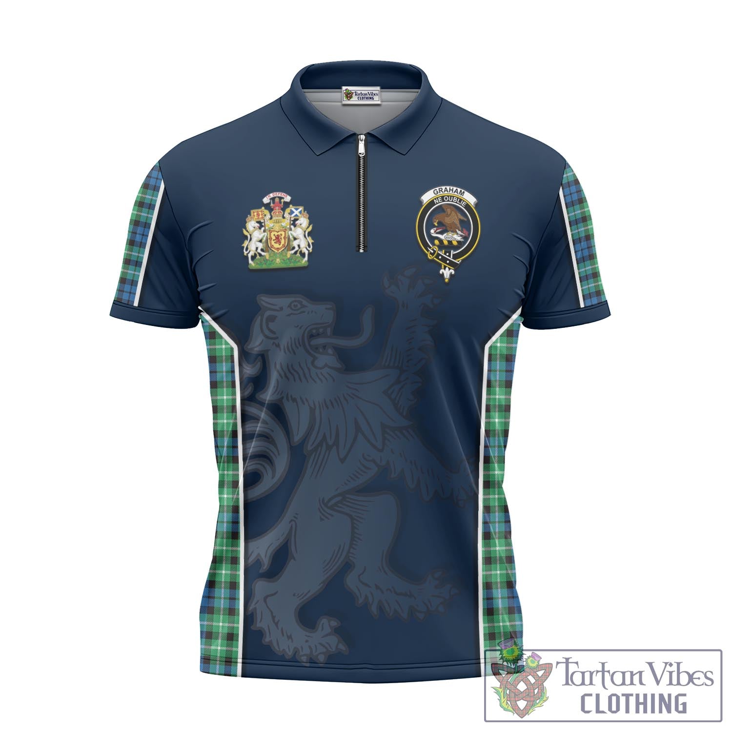 Tartan Vibes Clothing Graham of Montrose Ancient Tartan Zipper Polo Shirt with Family Crest and Lion Rampant Vibes Sport Style