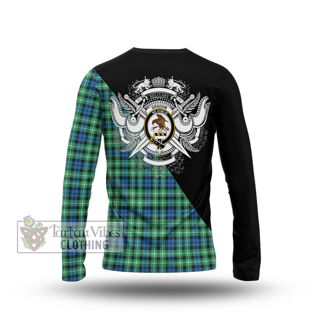 Graham Tartan Long Sleeve T-Shirt with Family Crest and Military Logo Style - Tartanvibesclothing Shop