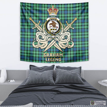 Graham Tartan Tapestry with Clan Crest and the Golden Sword of Courageous Legacy