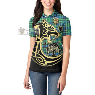 Graham Tartan Women's Polo Shirt with Family Crest Celtic Wolf Style