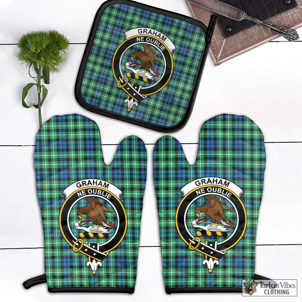 Graham Tartan Combo Oven Mitt & Pot-Holder with Family Crest Combo 1 Oven Mitt & 1 Pot-Holder Black - Tartan Vibes Clothing