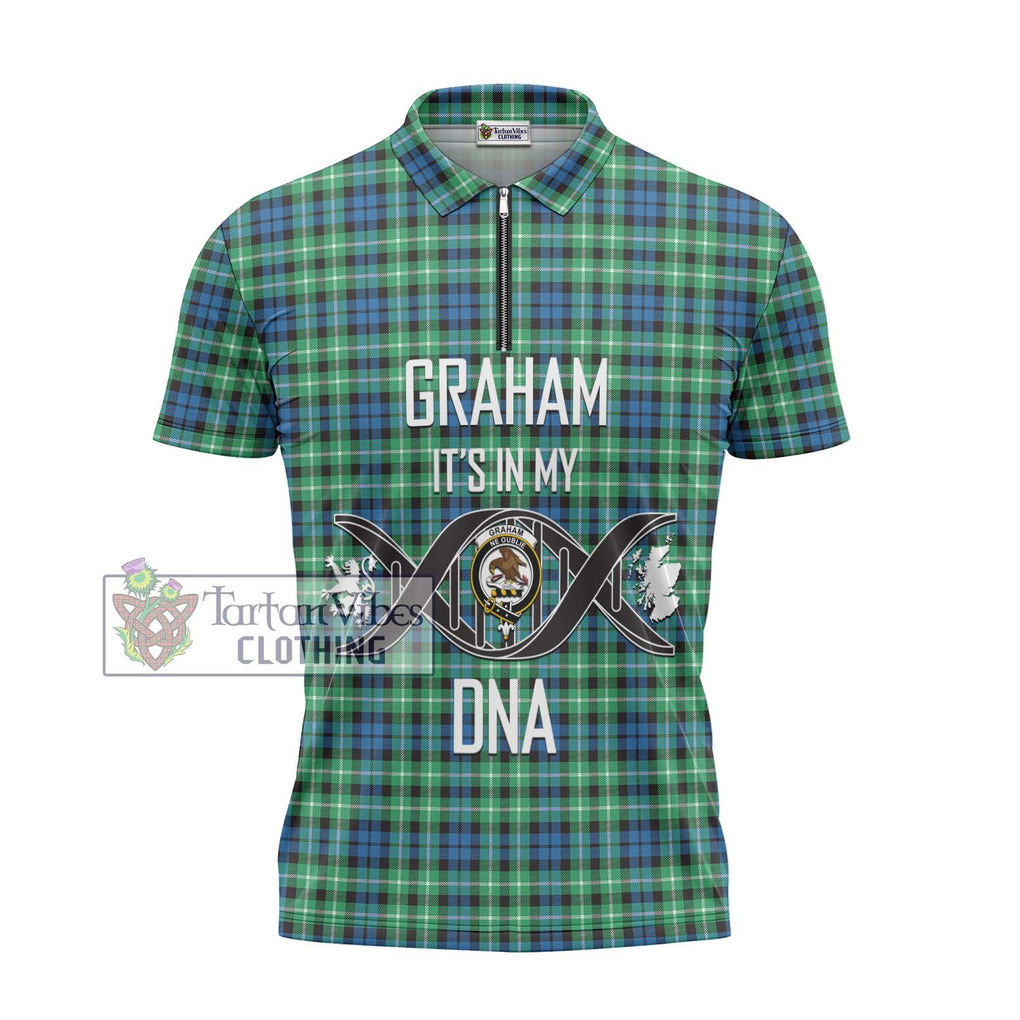 Graham Tartan Zipper Polo Shirt with Family Crest DNA In Me Style - Tartanvibesclothing Shop