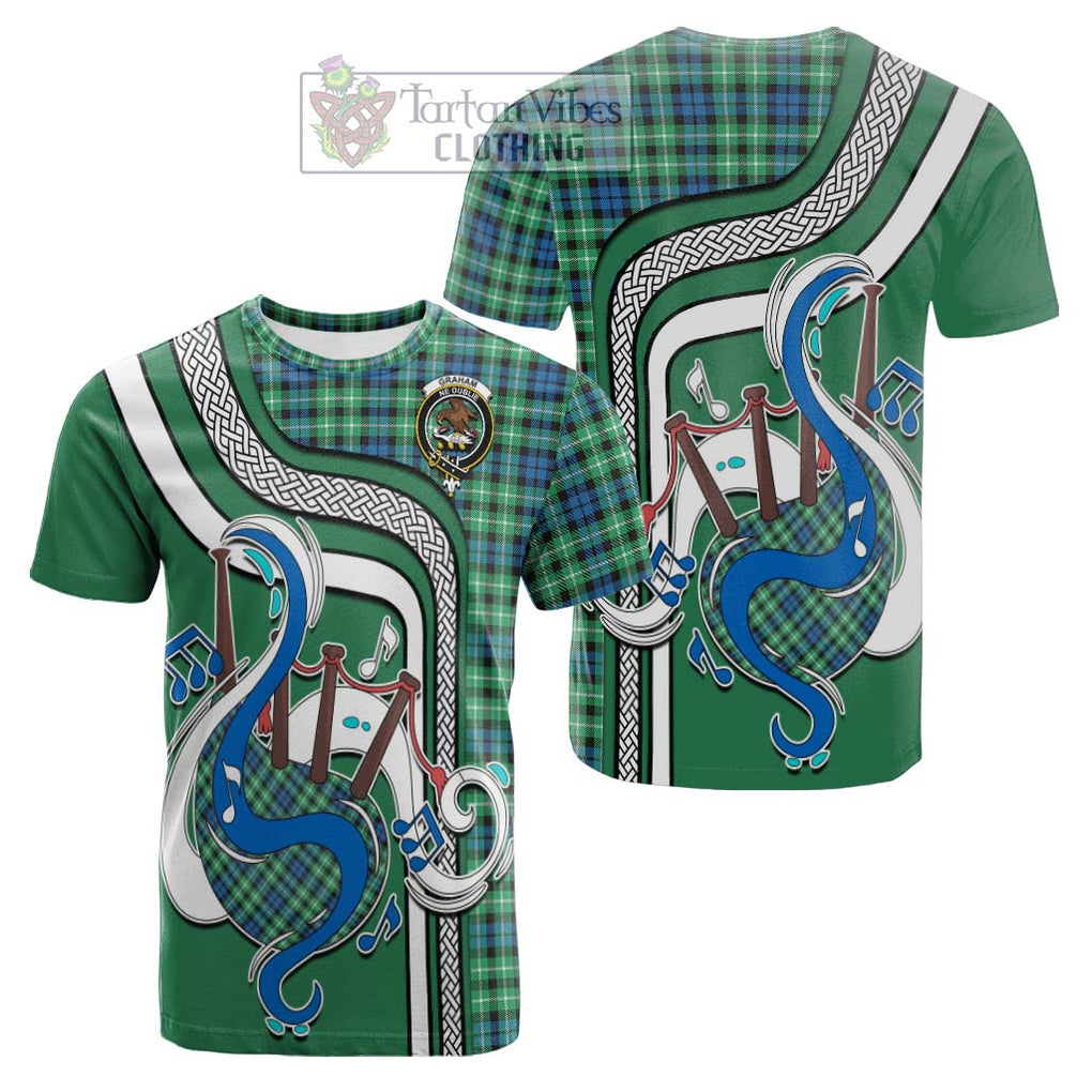 Tartan Vibes Clothing Graham of Montrose Ancient Tartan Cotton T-shirt with Epic Bagpipe Style