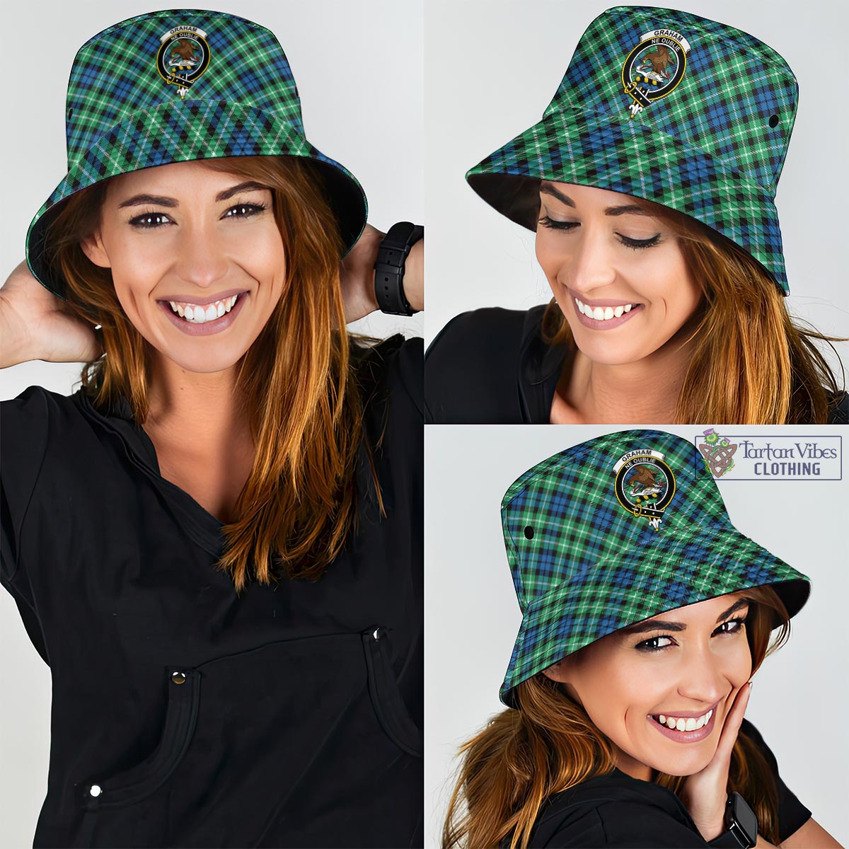 Tartan Vibes Clothing Graham of Montrose Ancient Tartan Bucket Hat with Family Crest