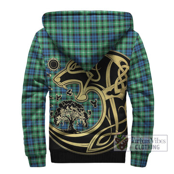 Graham Tartan Sherpa Hoodie with Family Crest Celtic Wolf Style