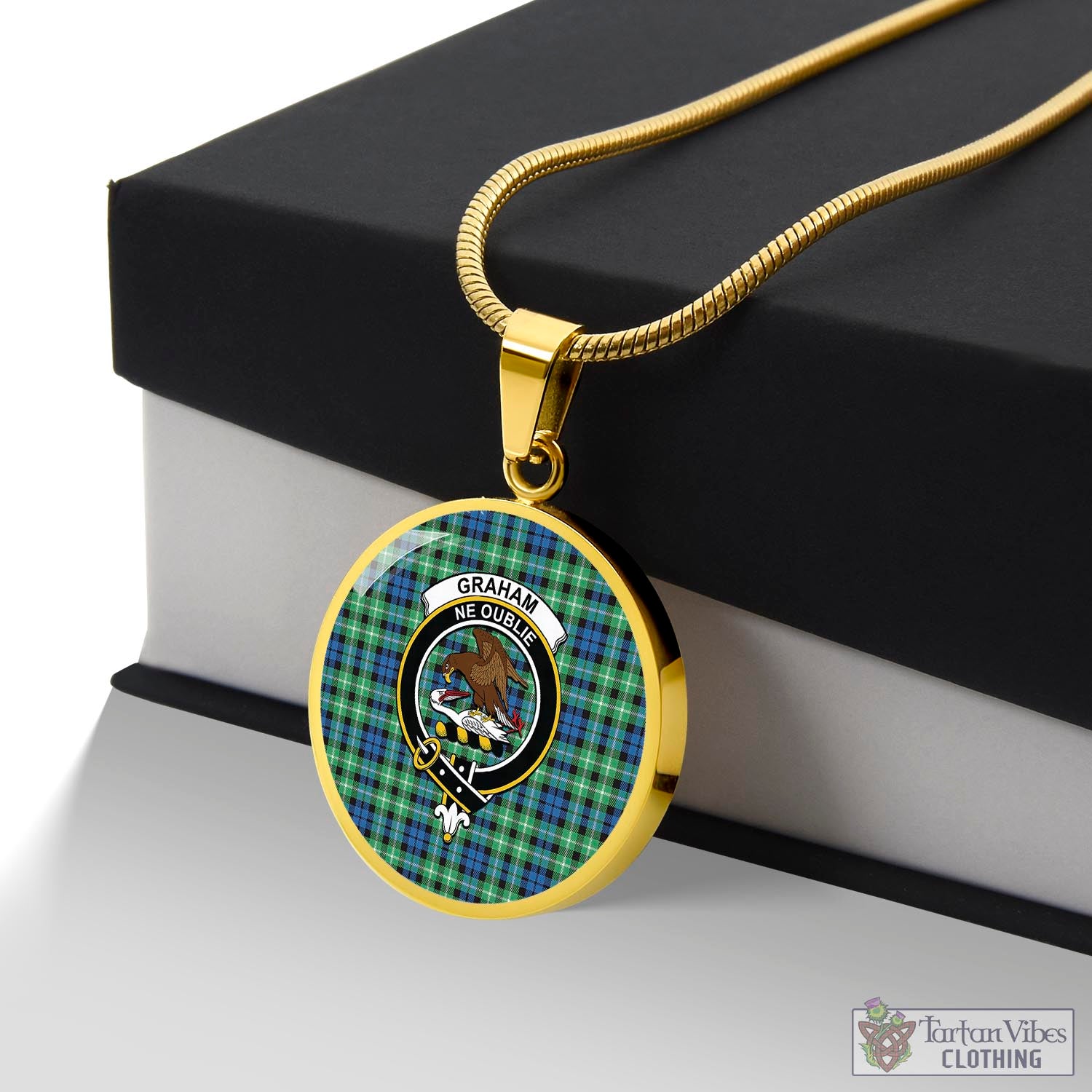 Tartan Vibes Clothing Graham of Montrose Ancient Tartan Circle Necklace with Family Crest