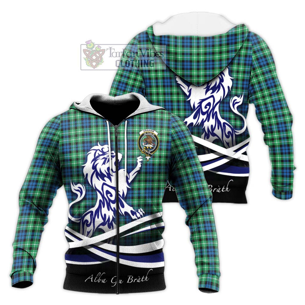 Graham Tartan Knitted Hoodie with Alba Gu Brath Regal Lion Emblem Unisex Knitted Zip Hoodie - Tartanvibesclothing Shop