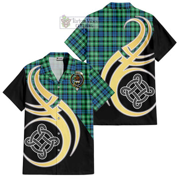 Graham Tartan Short Sleeve Button Shirt with Family Crest and Celtic Symbol Style