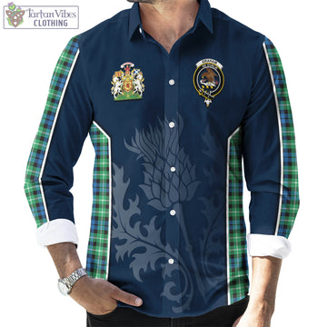 Graham Tartan Long Sleeve Button Up Shirt with Family Crest and Scottish Thistle Vibes Sport Style