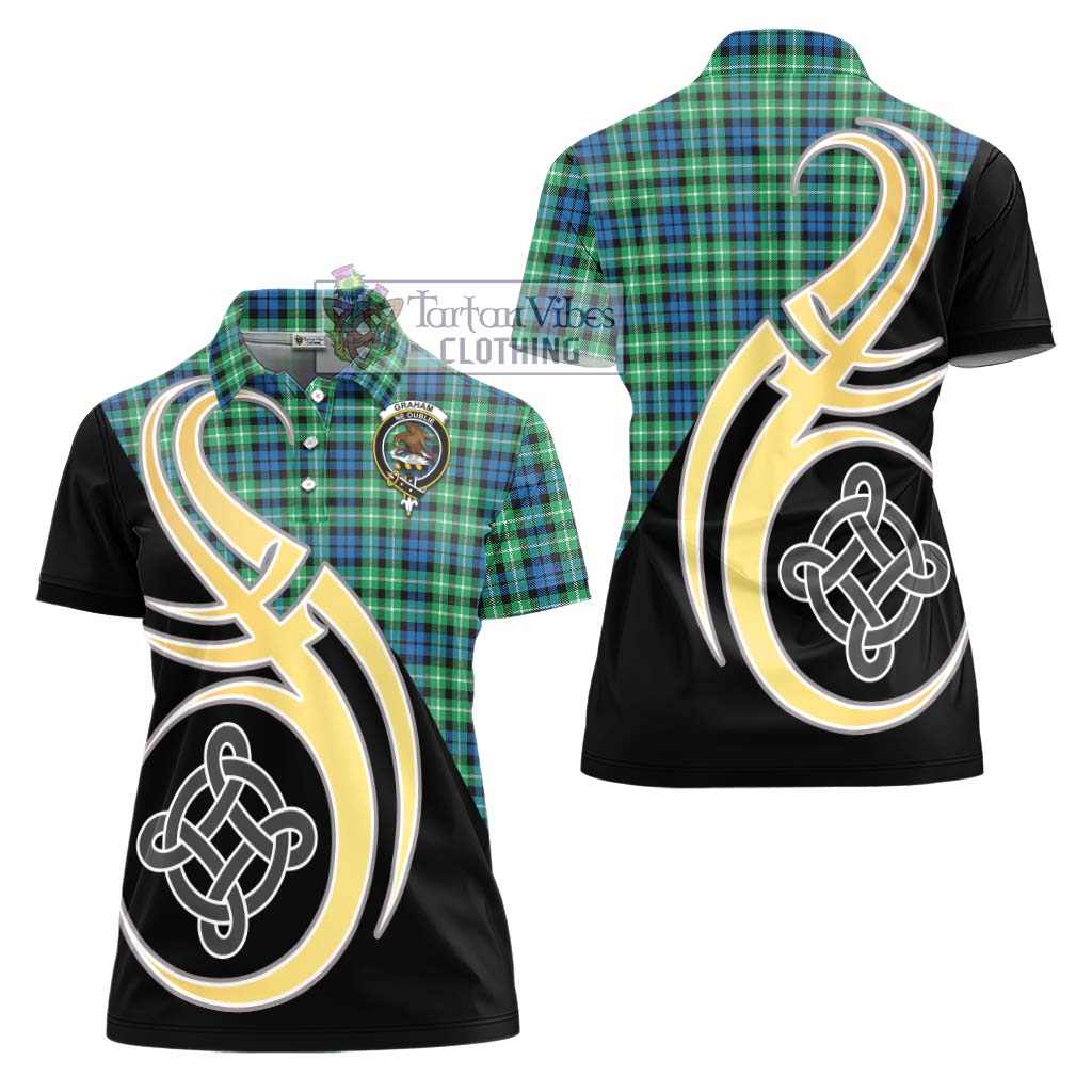 Graham Tartan Women's Polo Shirt with Family Crest and Celtic Symbol Style - Tartan Vibes Clothing