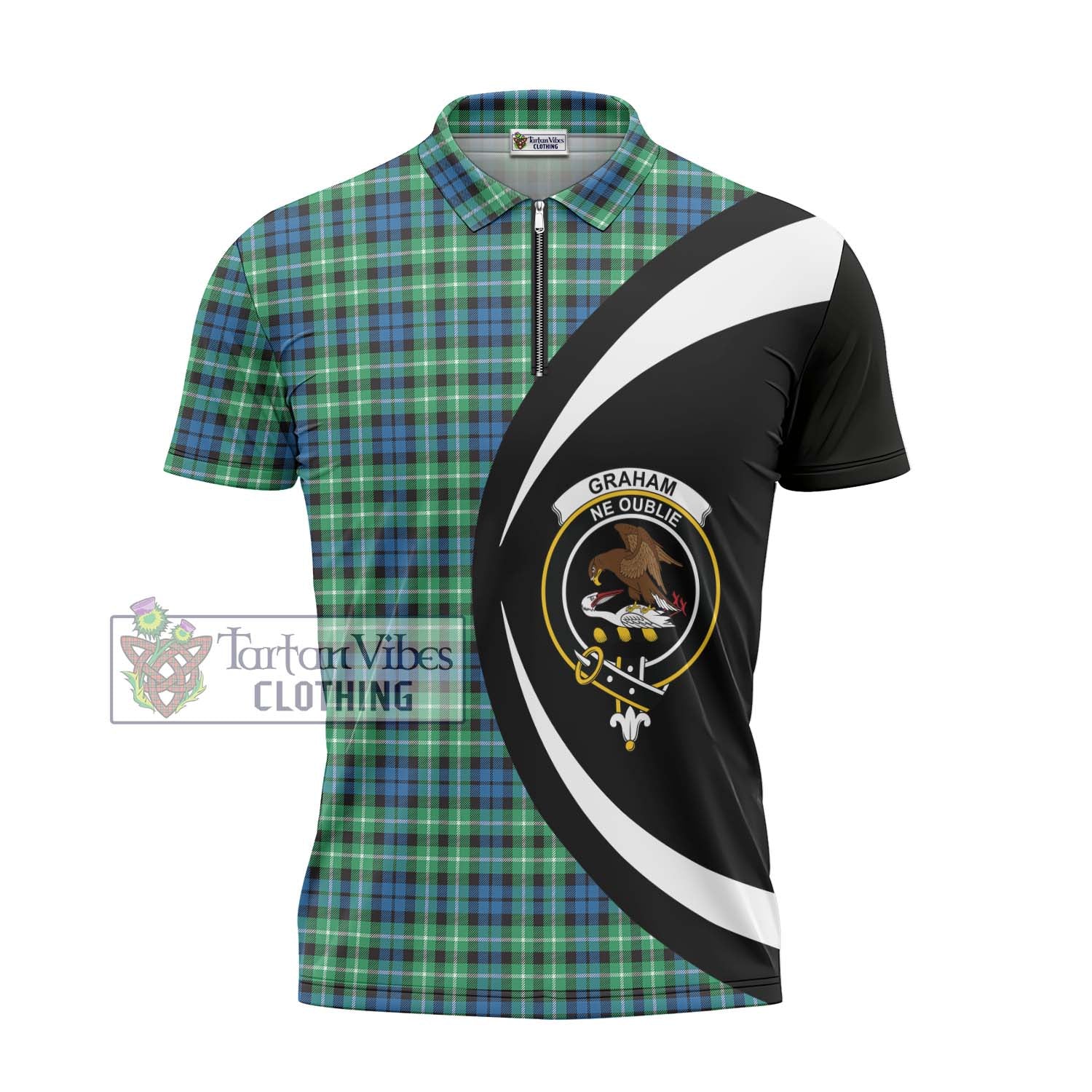 Tartan Vibes Clothing Graham of Montrose Ancient Tartan Zipper Polo Shirt with Family Crest Circle Style