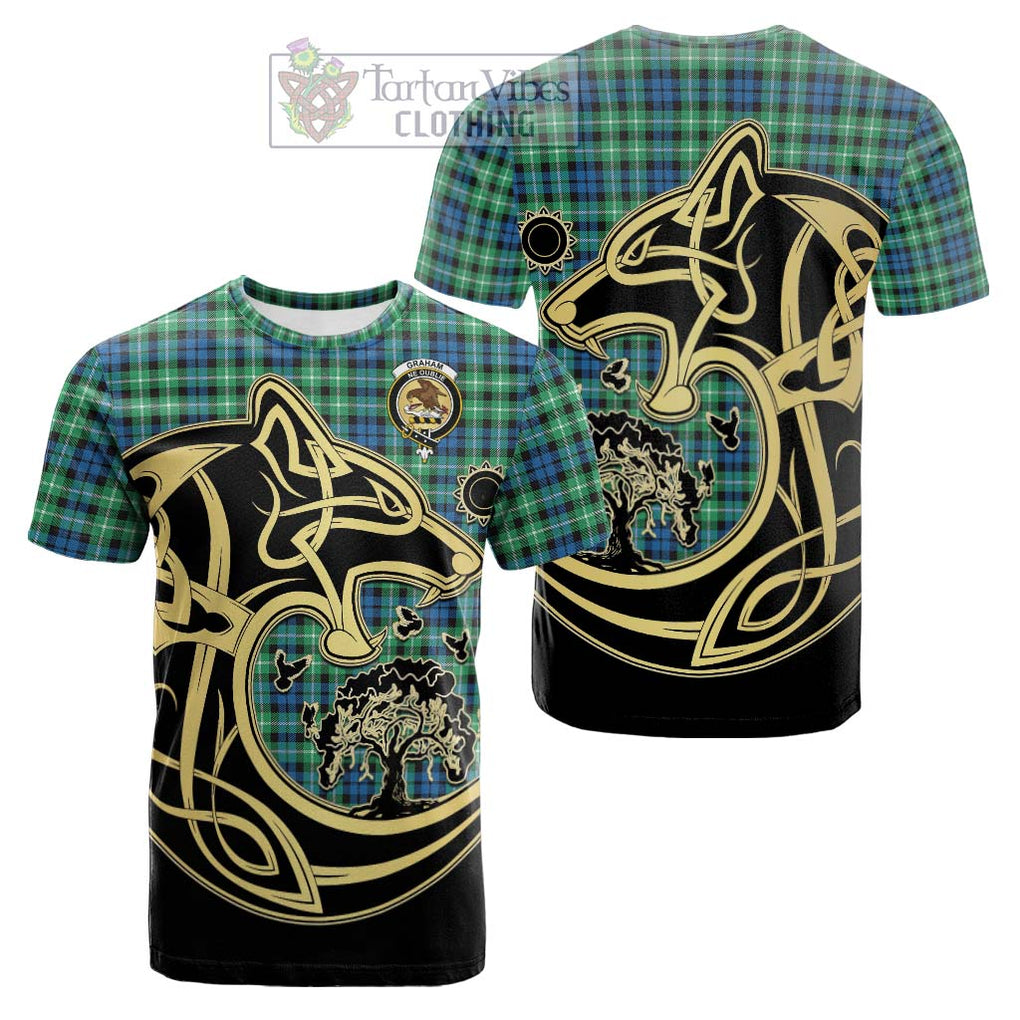 Tartan Vibes Clothing Graham of Montrose Ancient Tartan Cotton T-shirt with Family Crest Celtic Wolf Style