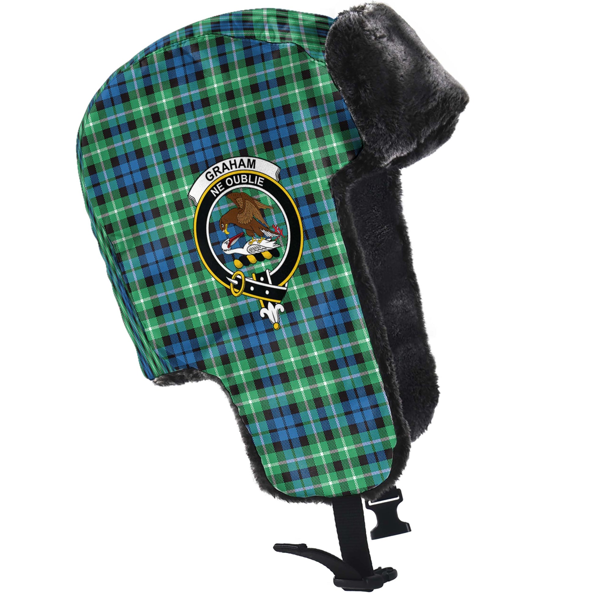 Graham of Montrose Ancient Tartan Winter Trapper Hat with Family Crest - Tartanvibesclothing