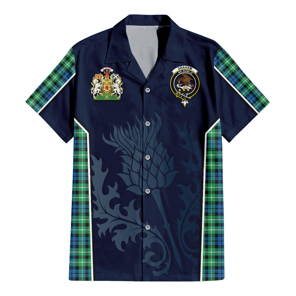 Tartan Vibes Clothing Graham of Montrose Ancient Tartan Short Sleeve Button Up Shirt with Family Crest and Scottish Thistle Vibes Sport Style