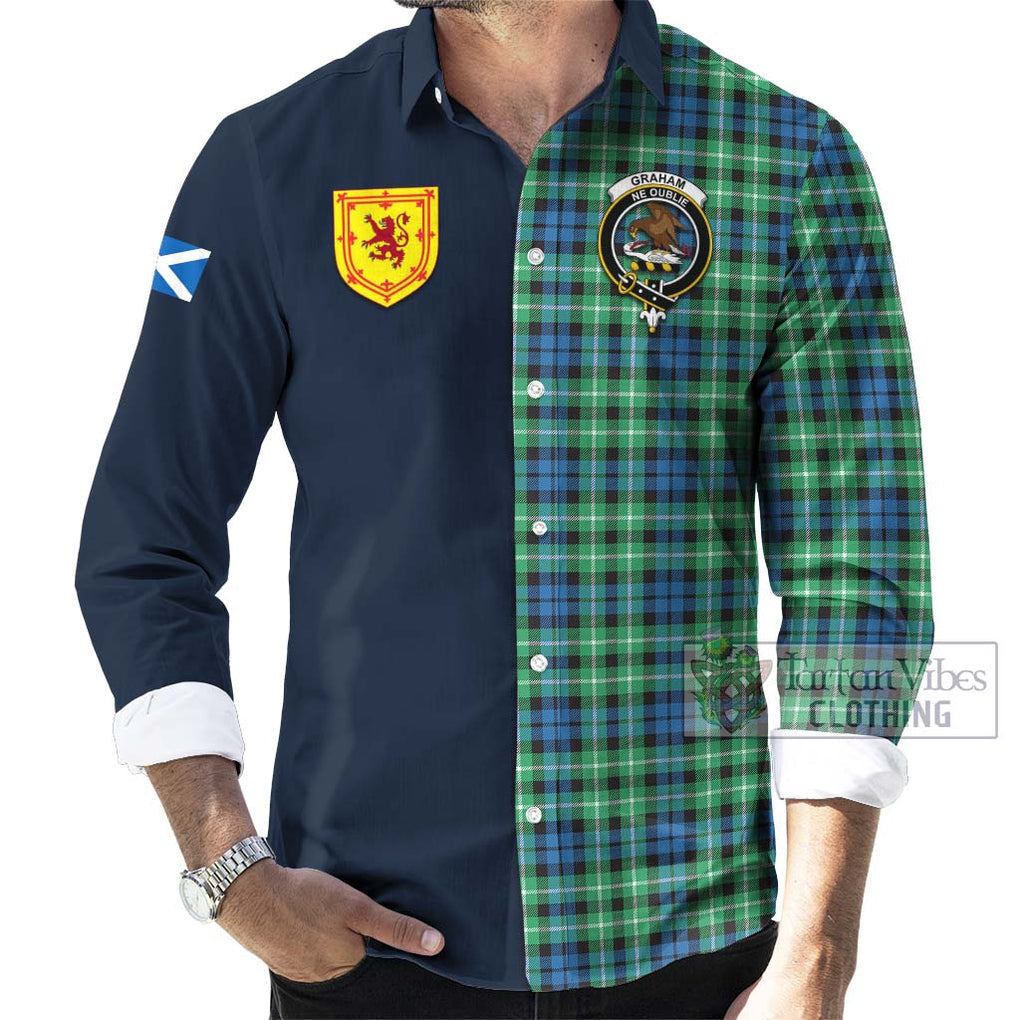 Tartan Vibes Clothing Graham of Montrose Ancient Tartan Long Sleeve Button Shirt with Scottish Lion Royal Arm Half Style