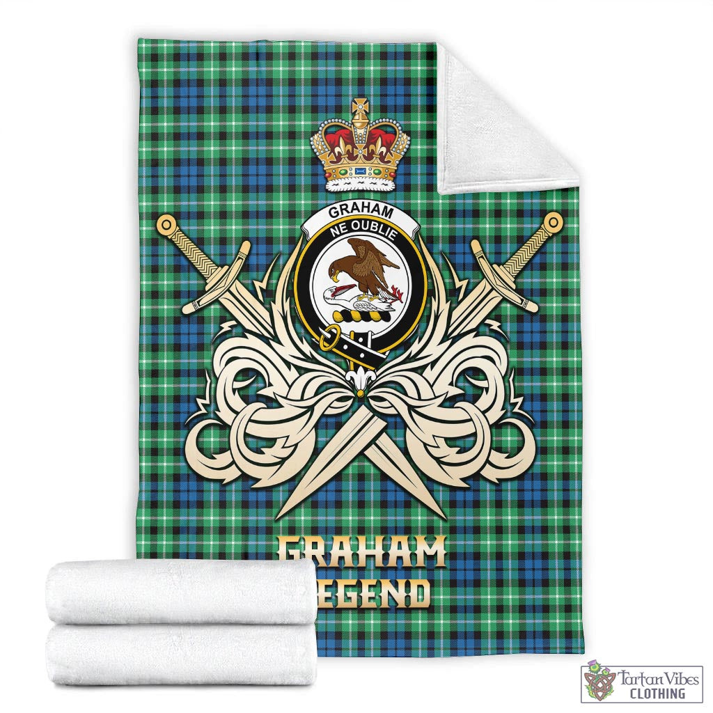 Tartan Vibes Clothing Graham of Montrose Ancient Tartan Blanket with Clan Crest and the Golden Sword of Courageous Legacy