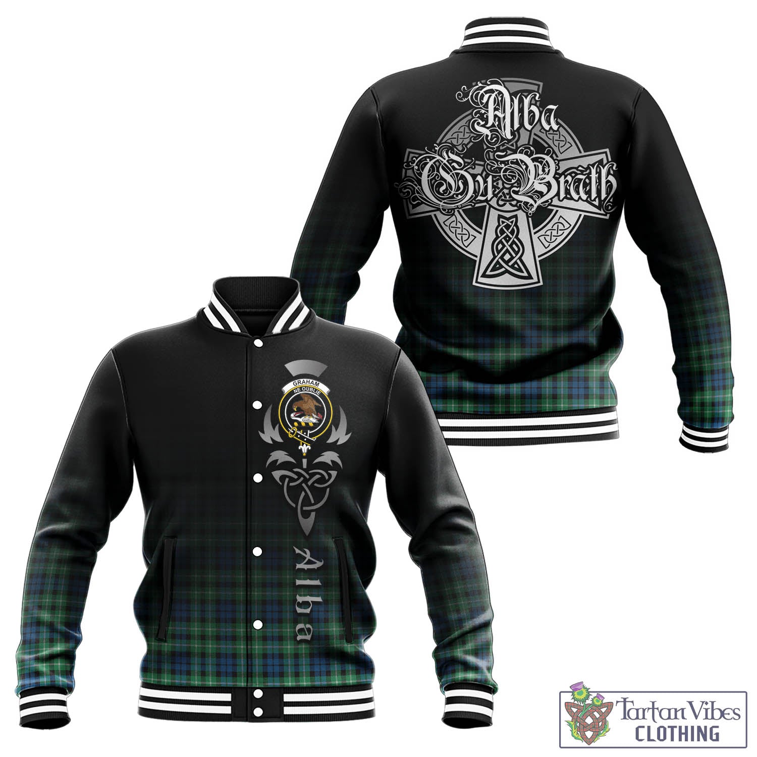 Tartan Vibes Clothing Graham of Montrose Ancient Tartan Baseball Jacket Featuring Alba Gu Brath Family Crest Celtic Inspired