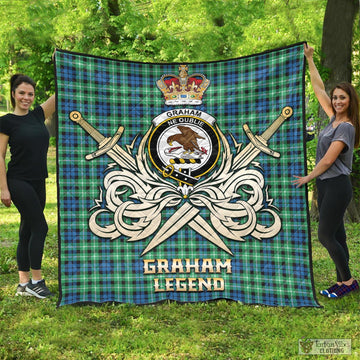 Graham Tartan Quilt with Clan Crest and the Golden Sword of Courageous Legacy