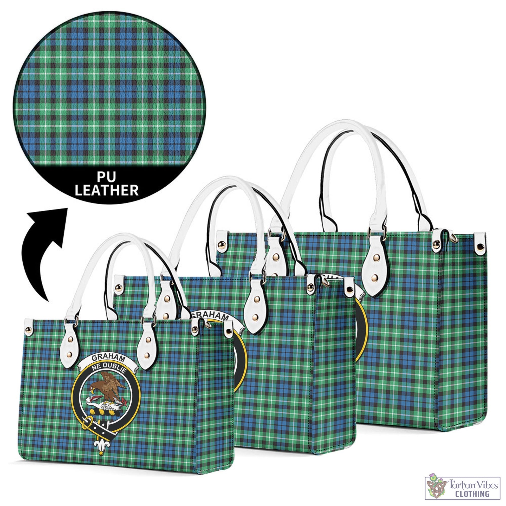 Tartan Vibes Clothing Graham of Montrose Ancient Tartan Luxury Leather Handbags with Family Crest