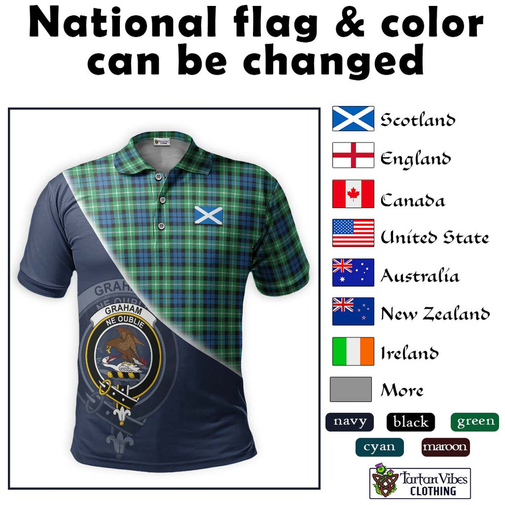 Graham Tartan Polo Shirt with Personalised National Flag and Family Crest Half Style - Tartanvibesclothing Shop