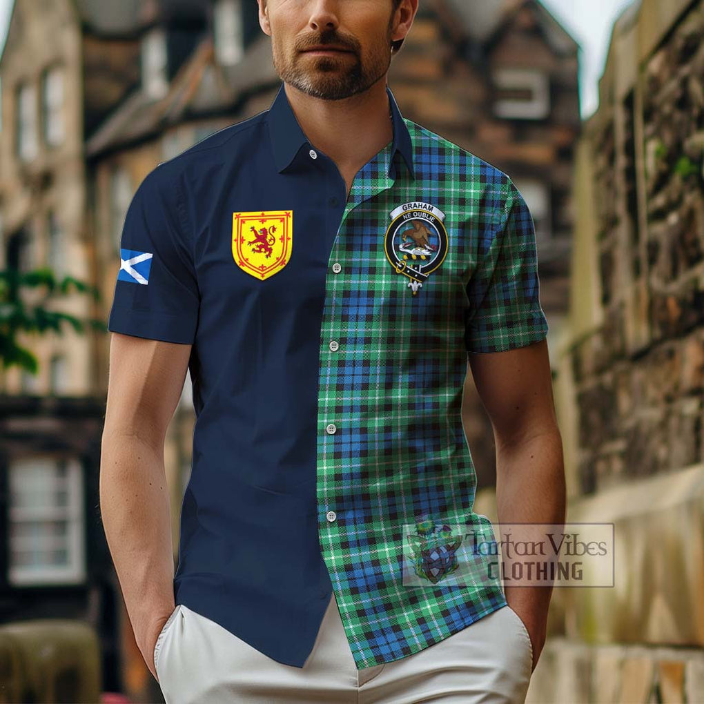 Tartan Vibes Clothing Graham of Montrose Ancient Tartan Short Sleeve Button Shirt with Scottish Lion Royal Arm Half Style