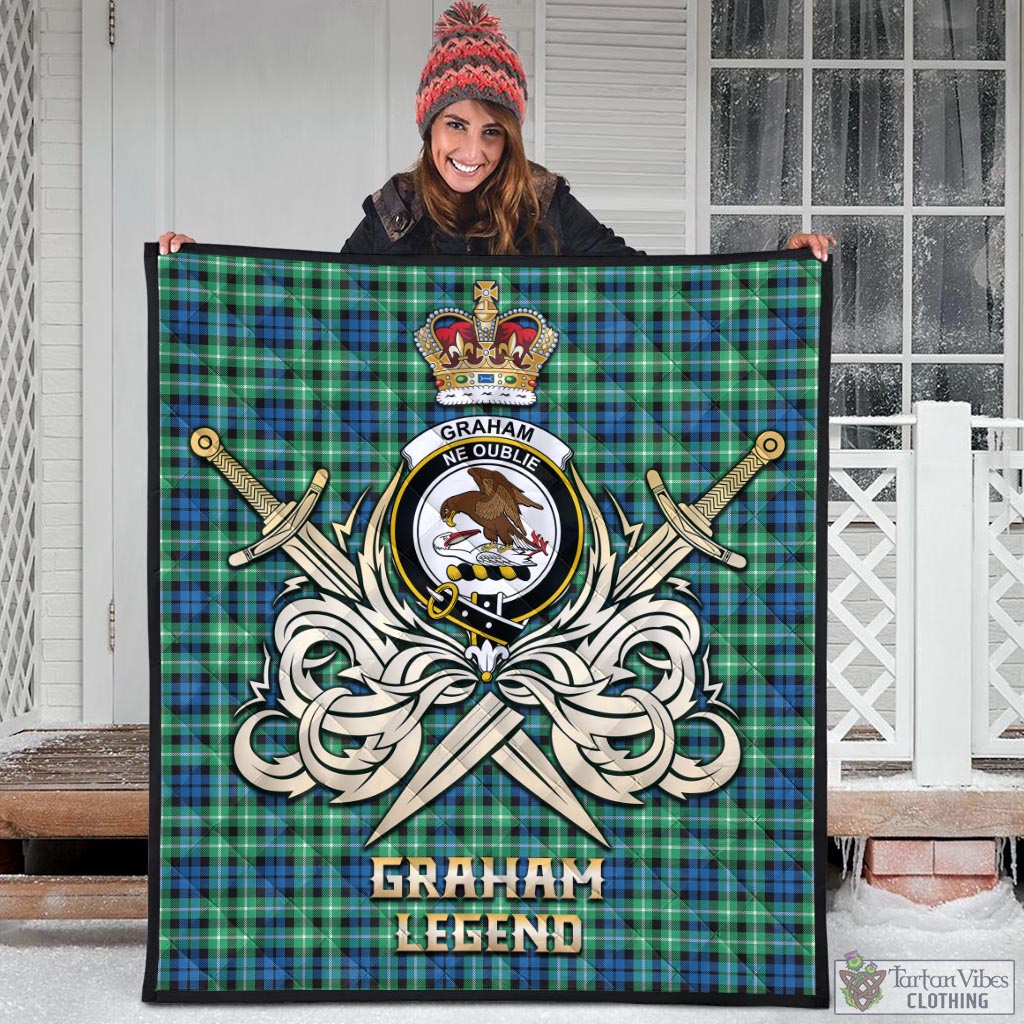 Tartan Vibes Clothing Graham of Montrose Ancient Tartan Quilt with Clan Crest and the Golden Sword of Courageous Legacy